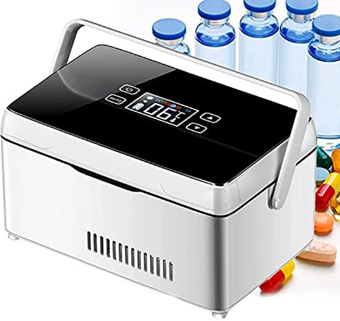 XYEJL Mini Thermostat Boîte Insuline Glacière Réfrigérateurs,Refroidisseur de Médicaments,Réfrigérateur Médical 2-8 ° C, Adapté pour Le Stockage De Voyage/Interféron/Médicament,Battery*3