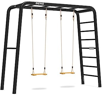 BERG PlayBase Medium TL 3-in-1 mit Regal, Leiter und 2 Holzschaukel, Multifunktions Spielplatz für den Außenbereich