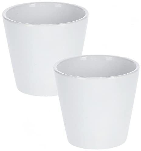 Kotarbau® - Set di 2 vasi da fiori in ceramica, 9 cm di diametro, classici, colore bianco liscio