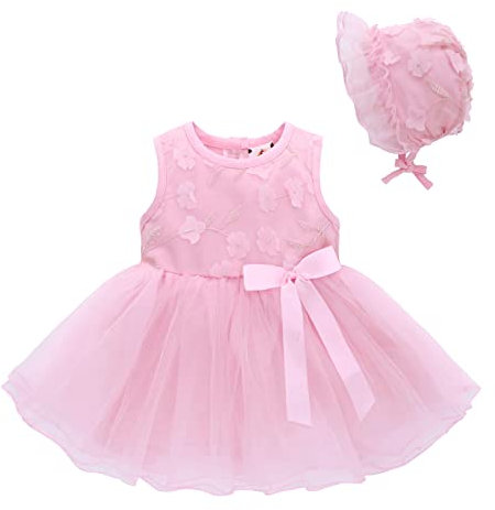 famuka Abiti da Bambina Abito da Battesimo Abito da Sposa Abiti da Battesimo di Compleanno per Matrimoni Principessa (6 Mesi, Rosa)