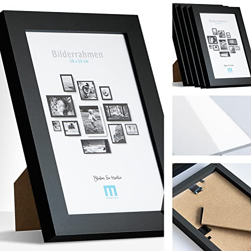 6 Stk. Bilderrahmen 10x15cm in schwarz aus MDF, minimalistisch & modern für Fotos & Bilder. Inkl. Acrylglasschutz. Eignet sich als Tisch-Aufsteller und für die Wand, Hochformat oder Querformat.