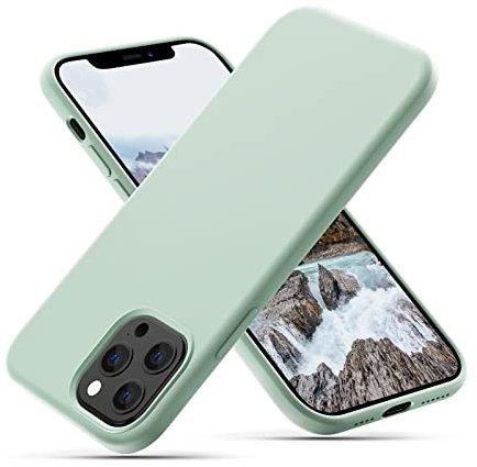 CALOOP Slim-Fit for iPhone 12 Pro Max Case,Skin Soft Liquid Silicone,Sturdy Shockproof Hard Frame Cover with Anti-Scratch Microfiber Lining,Robust Full Protection for Screen and Camera(Mint Green)