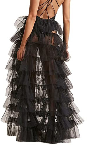SANSIWU Langer Damen-Tüllrock, Maxirock, Netzstoff, für Hochzeit, Party, Cocktailkleid, Abschlussball, sexy Überrock, X-black, Einheitsgröße