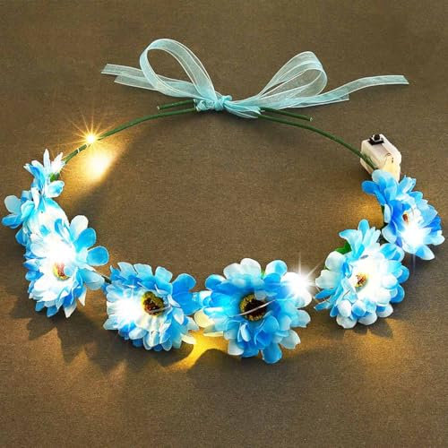 Edary Leuchtend Blumenkranz Blume Krone Stirnband LED Braut Haarschmuck Festival Hochzeit für Damen