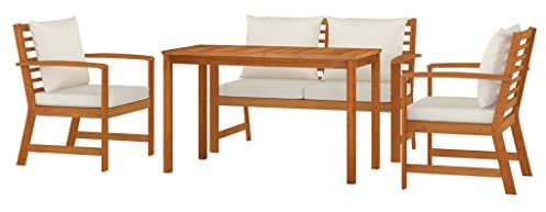 vidaXL Garten Essgruppe 4-TLG., Gartenmöbel Set mit Kissen, Sitzgruppe Modulares Design, Gartengarnitur Bank Tisch Stuhl, Massivholz Akazie