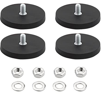 CDIYTOOL Neodymium Magnets, 4 Pcs Anti Scratch Neodymium Rubber Coated Magnet with M8 Male Threaded Stud and Nuts, Non-Slip Strong Monting Round Magnet Bolt Covers with Rubber Coated
