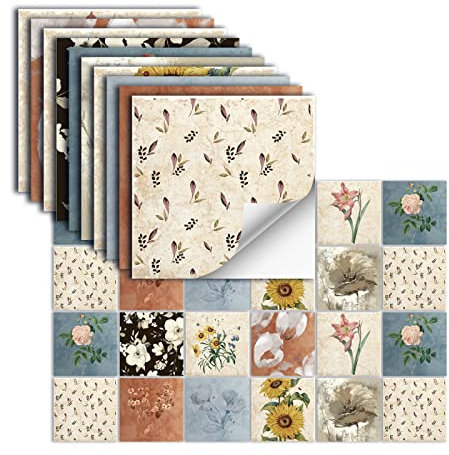24 Piezas Azulejos Adhesivos Vinilo Autoadhesivo Pegatinas De Pared Impermeables Para Cocina Baño Azulejo Pared Chimenea Armario Pegatinas Decorativas,HZ-54,15x15cm