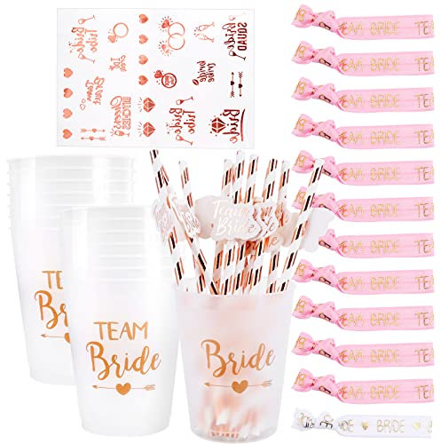 12 Stück Braut und Team Braut Tassen mit 12 Stück Team Bride Trinkhalme, 12 Team Braut Armband Team Bride Sticker Team Bride Tattoos Hochzeitsdekoration Junggesellenabschied Party