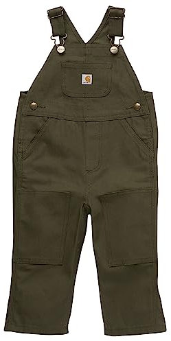 Carhartt Boys' Loose Fit Canvas Bib Overall, Olive Green, 4 Years