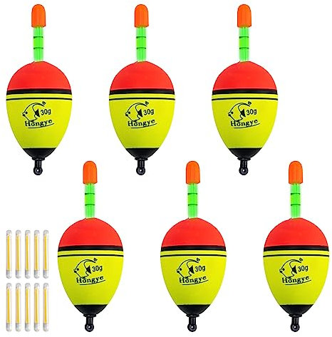 Goture 6 Stück - 8 Stück EVA-Schaum-Angel-Bobber Slip Bobber Wels-Bobbers leuchten Bobbers Nachtangeln mit 10 Leuchtstäben zum Angeln, Angeln Bobbers Posen für Crappie Wels, Forelle
