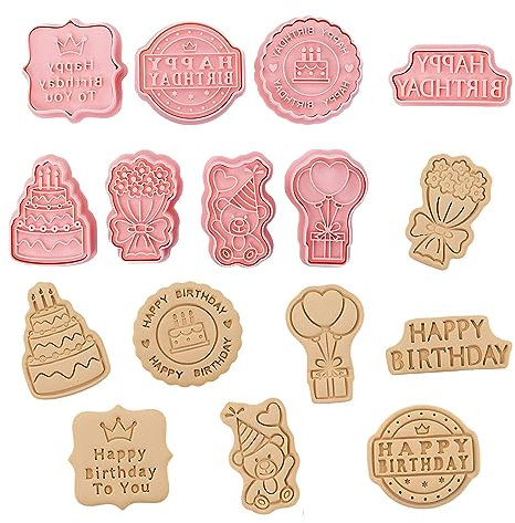 HIMKI Ausstechformen Kinder 3D Cookies Cutter Set, 8-/10-teilig DIY Keksausstecher Plätzchenformen mit mehr Mustern für Weihnachten Halloween Ostern Geburtstag Kinderparty usw (8pcs-Geburtstag)