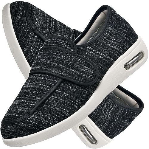 Pantoufles Diabétiques Femme Extra Large œdème Chaussures gonflées Le Pied du Patient gonfle Les Chaussures Sabots à Enfiler à Coussin d'air pour Femmes(BlackGrey,39 EU)