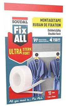 Soudal Fix all ruban de fixation ultra fort - Bande autocollante Blanc 1,5 m - 19 mm