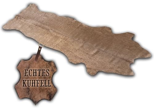 unendlich schoen – Echter Kuhfell Teppich klein, Läufer für Wohnzimmer Flur Eingangsbereich, Rinderfell für kleinere Flächen (Taupe braun, 120x55cm)