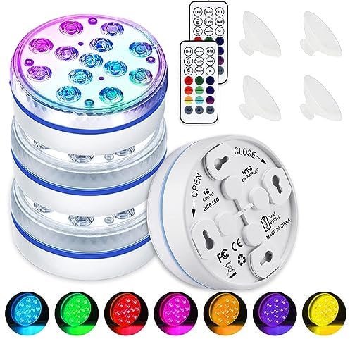 Aoreun Unterwasser Licht, 4 Stück LED Poolbeleuchtung Unterwasser Magnetische Lichter IP68 Wasserdicht Teichbeleuchtung für Pool,Teich,Badewanne,Brunnen,Aquariu,Inneneinrichtung