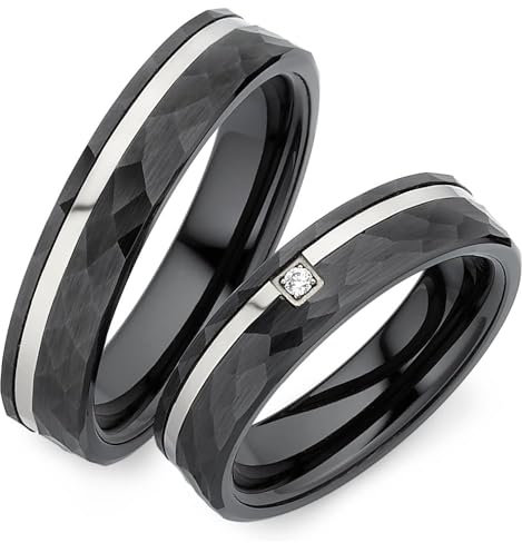 123traumringe Eheringe in Titan & Keramik I Partnerringe mit Zirkonia & Etui I Gravierbare Eheringe mit Ringgröße 50-70 mm I Edle Verlobungsringe in 5 mm Breite & 2,2 mm Stärke I P38