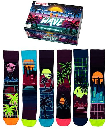 United Oddsocks Retro Wave Gift Box 6 Odd Socks | UK 6-11 | EUR 39-46 | 7-12, mehrfarbig, Einheitsgröße