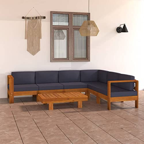 NITCA Gartenmöbel Set Holz 7-TLG Gartenlounge Set Lounge Moebel Terrasse Holz mit Dunkelgrau Auflagen Ecklounge Sofagarnitur Lounge Ecksofa Garten Sitzgruppe Akazienholz(Eckteil+5xMittelteil+Tisch)