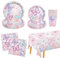 EKKONG Vaisselle Papillon Anniversaire 51 Pièces Kit Assiette Anniversaire Papillon pour Fête Pique Nique Mariage-7''/9'' Assiettes, Serviette, Nappe, Gobelet Carton