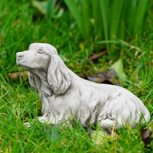 Petite statue de cocker en pierre | Chien animal extérieur décoration de jardin décoration maison, 15 cm de long, gris