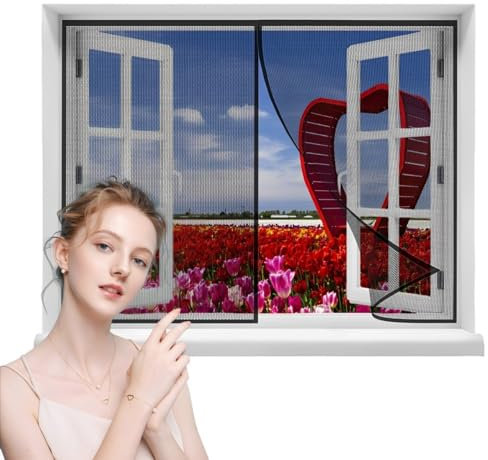 finestre con zanzariera magnetica, 65x100cmRete Fine finestre veranda finestre a soffietto da interno Resistente Traspirante Tenda Rete Anti Zanzare Insetti terrazze exterior tenda（Nero）