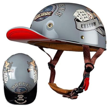 NIKSHI Motorrad Halbschalen Halbhelm Halbschalenhelm Baseballmütze-Helm Baseball Cap Brain-Cap Motorradhelm Mit ECE Cruiser Chopper Scooter Helm Für Bike Cruiser Chopper Moped Scooter,F-L =(59〜60CM)