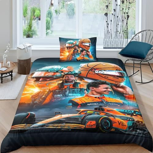 BYTFGAIT Bettwäsche Set F1-Rennen 3D, Steppdeckenbezug Set,F1 Fahrer Mikrofaser Bettbezug Set Mit Verdecktem Reißverschluss Und Kissenbezug,für Kinder Jungen Jugendlich Single(135x200cm)