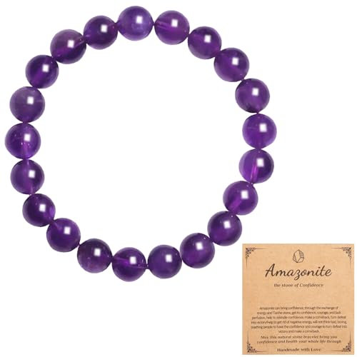 Onperpoe Amethyst Armband - Hochwertiges Natürliches Edelstein Perlenarmband 8mm für Damen und Herren - Crystal Heilsteine Yoga Schmuck Geschenk für Frauen