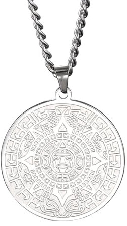 GZHENGZG Maya Azteken Sonnenkalender Halskette, Fortune Reichtum Mandala, Glücksbringer, Schutzamulett, Schmuck