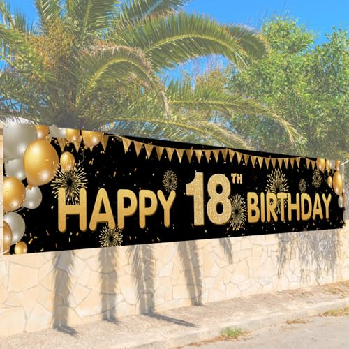 Dekorationen zum 18. Geburtstag für Jungen, einfach zu installierendes „Happy Birthday“-Schild, Banner, Geburtstagsparty-Dekor, Geburtstagsparty-Zubehör, geeignet für Party-Dekorationen zum 18