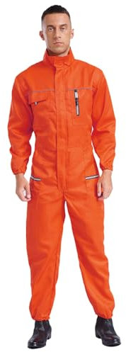 Jugaoge Herren Arbeitsoverall Einteiler Arbeitskleidung Baumwolle Overall Arbeitsanzug Schutzanzug Coverall mit Taschen Gürtel Orange 5XL