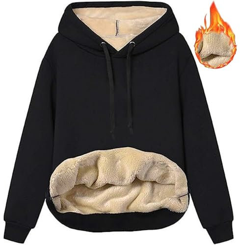Rayson Fleece Felpa con Cappuccio Donna Invernale Caldo Ispessito Pullover Manica Lunga Sportswear con Fodera in Pile(Nero,L)