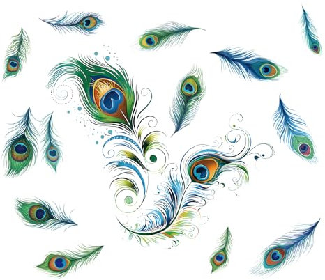 PLIGREAT Peacock Feathers Wall Stickers, Removable Vinyl Peel and Stick Wall Decals Green Tail Feathers Wall Decors for Living Room Bedroom Office Home Indoor DIY TV Background Wall Decoration