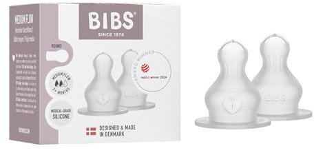 BIBS 2er-Pack Flaschensauger. Anti-Kolik. Extra Sauger für BIBS Babyflaschen. Runde Saugerform. - Silikon. Medium Flow