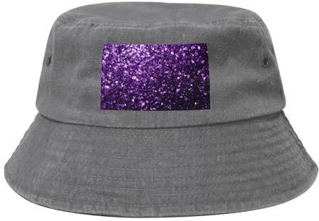 YFSGDLBN Bellissimo cappello da pescatore viola con stampa glitterata da cowboy in denim, cappello da spiaggia, grigio, 4-8