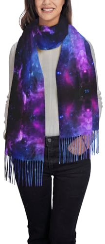 IUBBKI Damen-Winterschal mit Kaschmir-Quasten und Universum-Galaxie-Sternen-Weltraum-Print, modischer, weicher Schal, warm für den Herbst und Winter