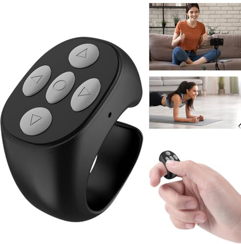 Wireless Bluetooth Remote Control - Finger-Tip Page Turner, Camera Shutter, Ring Control - Rechargeable, Black