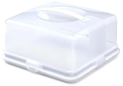 ZOPPER Square Plastic Cake Carrier with Lid and Carry Handles, White, Large | Storage Container Fits up to 11 Inch Cakes, Reusable Box for Cookies, Cupcakes and Baked Goods