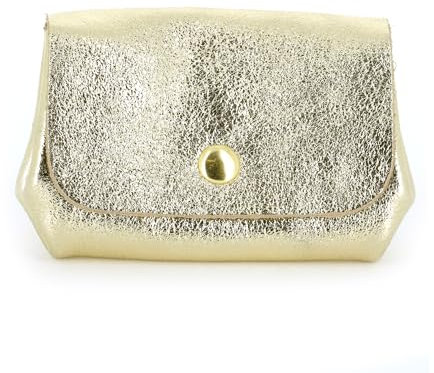Double Tree - Mini Porte-Monnaie Femme en Cuir Véritable Irisé - Petit Portefeuille Brillant à Rabat Format Enveloppe Élégant - Léger et Pratique - Doré