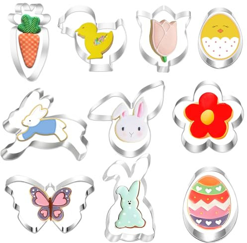 Ausstechform Ostern Set, 10 Stück Ausstecher Ostern Keksausstecher Ostern aus Edelstahl, Linzer Ausstecher Plätzchenausstecher von Hasen Ei Küken Karotte