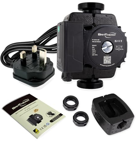 BritTherm P1 32/12-180 A-Rated Central Heating Circulating Pump | 12m Head, 6.1 m3/h Max Flow, EEI <0.23 | Auto/Night Modes, 180mm Port-to-Port, 2 Ports