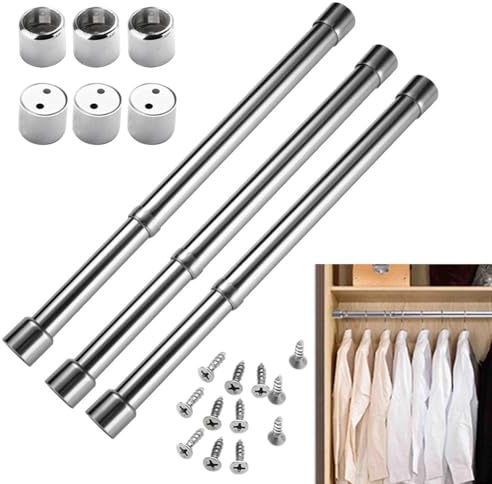 Verstellbare Kleiderstange Ohne Bohren,Ausziehbare Kleiderstange für Schrank,Kleiderbügel Ausziehbare aus Edelstahl,31-51cm Garderoben Stange,Schrank Rohr Ausziehbar (3)