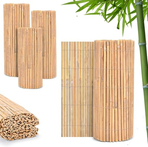 Bamboo Slat Fence Roll – Natural Garden Screening Panel for Privacy & Wind Protection – 4m Length, Multiple Height Options (1m, 1.2m, 1.5m, 1.8m) (H: 1.8M x L: 4M)