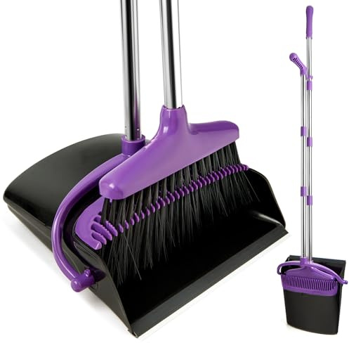 XXFLOWER Besen und Kehrschaufel Set mit langem Stiel,Kehrbesen mit Schaufel,Kehrset mit Ausziehbarem Stiel,Kehrblech Broom and Dustpan Set für Haushaltsreinigung Büro,Schwarz-Violett