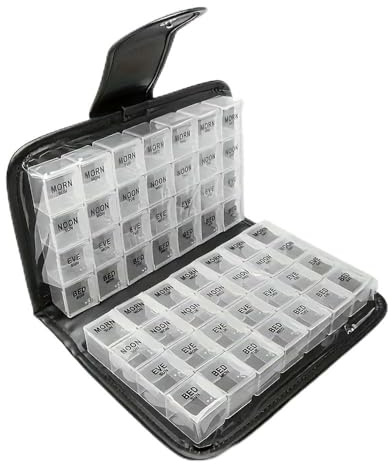 Pillen-Organizer, 7-Tage-Pillenbox-Organizer, 56 Fächer, Leder-Medizinbox-Set, Aufbewahrungstasche aus Leder