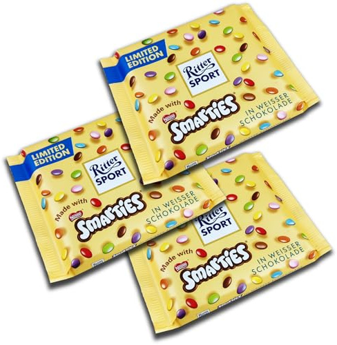 3 er Pack Ritter Sport Smarties Weisse Schokolade 3 x 100g Weiße Schokolade mit dragierten Schokolinsen