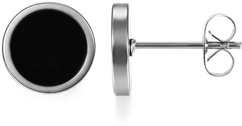 JewelryWe Schmuck Elegante schlicht klassische runde Ohrstecker Ohrringe Edelstahl Schwarz/Silber 10mm für Damen und Herren