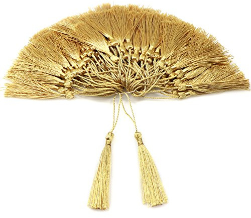 vapker 100 Stück 13 cm/12,7 seidig Handgefertigtes Weiches Quasten Floss Lesezeichen Quasten A:Light Gold