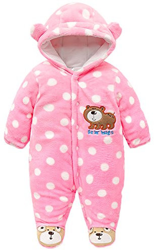 Minetom BéBé Fille Garçon Hiver Combinaison Unisexe Pyjama à Capuche Mignon Velours Rompers Chaud Épais Salopette One-Piece Ours Blanc-Rose 12-18 Mois (86)