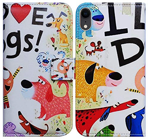 Bcov iPhone XR Case, Colorful Cute Dogs Folio Case Wallet Leather Cover Case with ID Credit Card Slot Holder Stand For iPhone XR